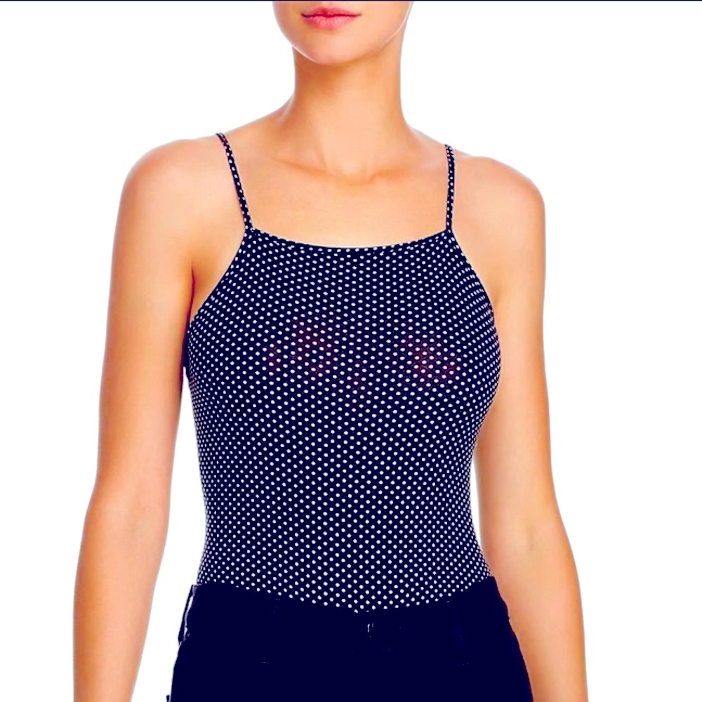 NWT polka dot little black bodysuit black white soft tee thong bodysuit XS S L